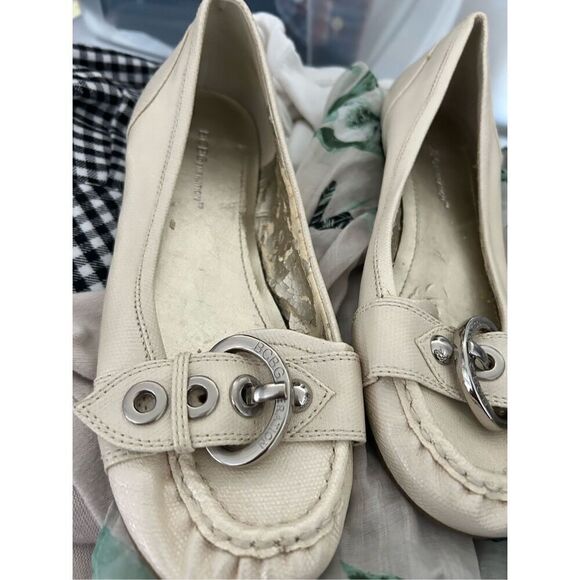 BCBGeneration Flats DINIA Leather Loafer Moccasin Cream Buckle - Picture 5 of 9